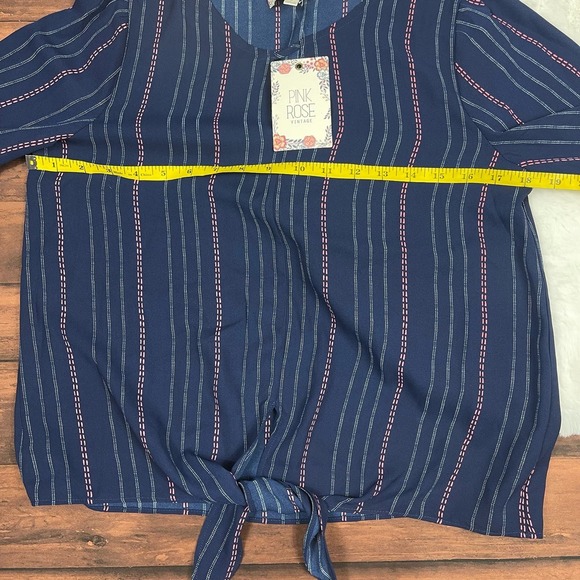 PINK ROSE Striped Navy Tie Knot‎ Scoop Neck Blouse Top Womens Small NWT - Picture 6 of 9